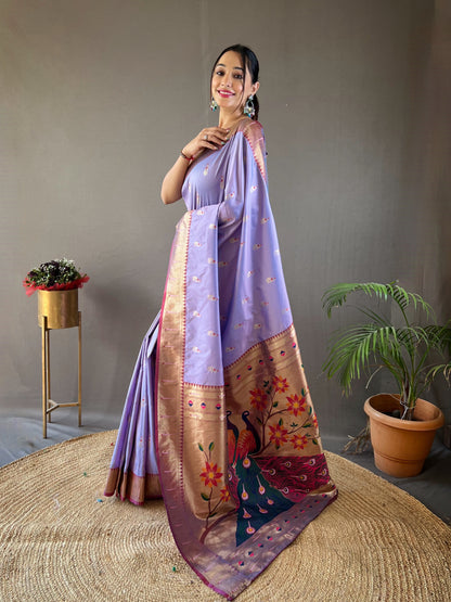 Lavender Paithani Silk Zari Woven Saree