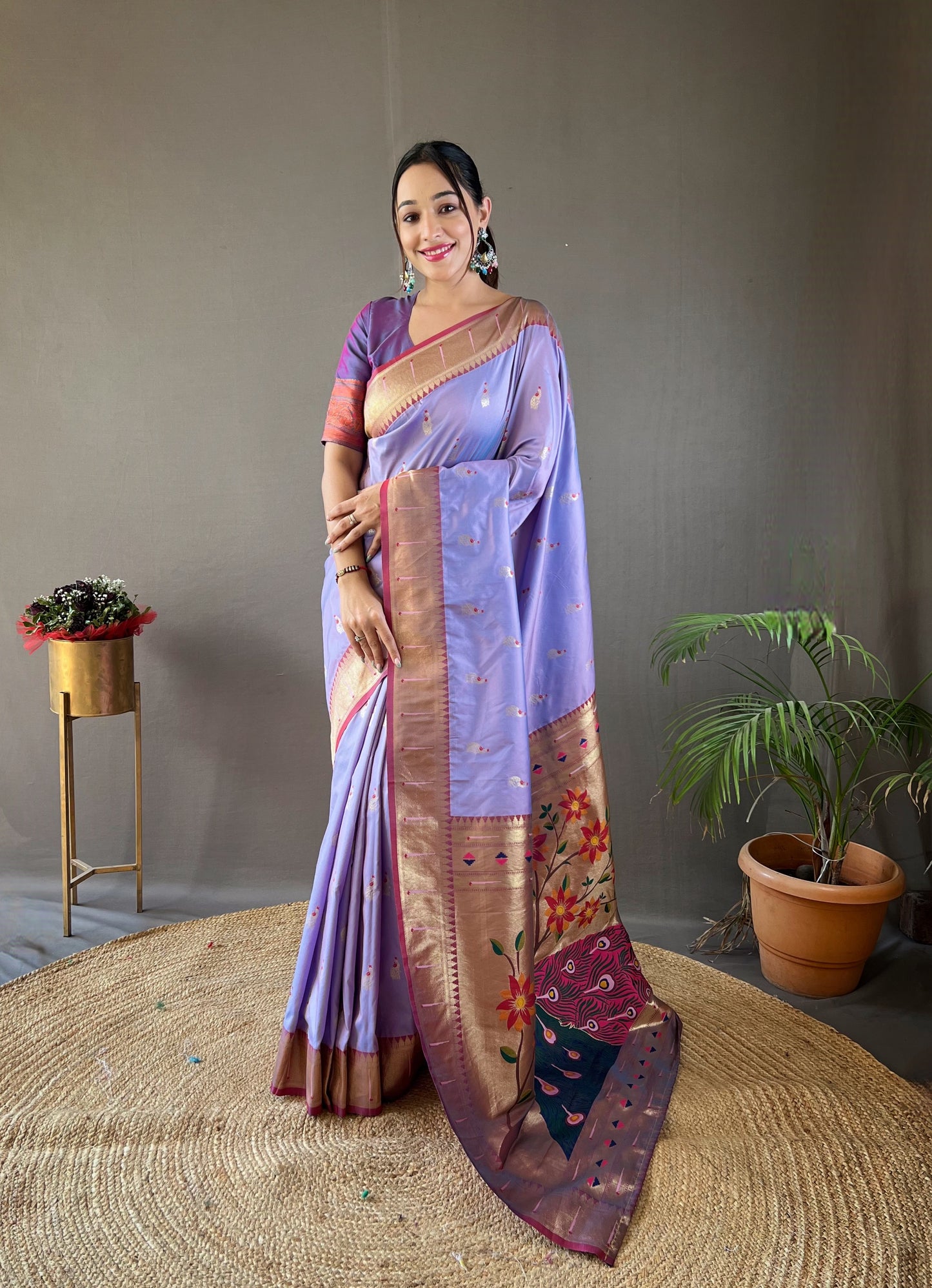 Lavender Paithani Silk Zari Woven Saree