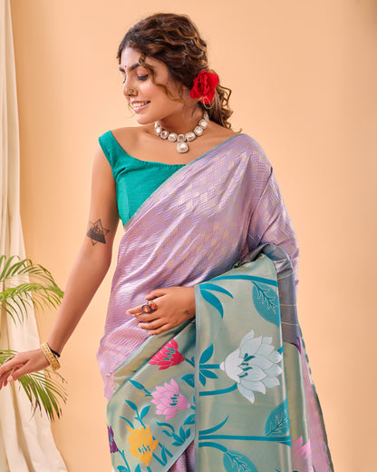 Lavender Fulrani Paithani Silk Woven Saree