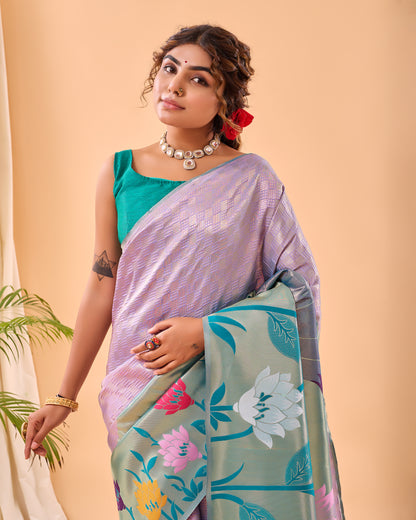 Lavender Fulrani Paithani Silk Woven Saree