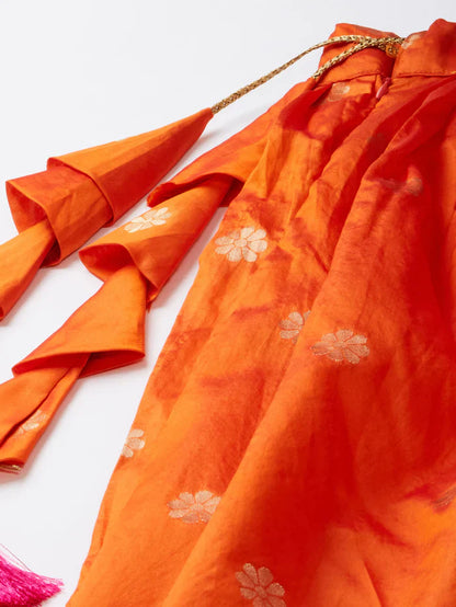 ORANGE COLOR JACQUARD (PAITHANI) ZARI WORK SEMI STITCHED LEHENGA CHOLI WITH JACQUARD DUPATTA