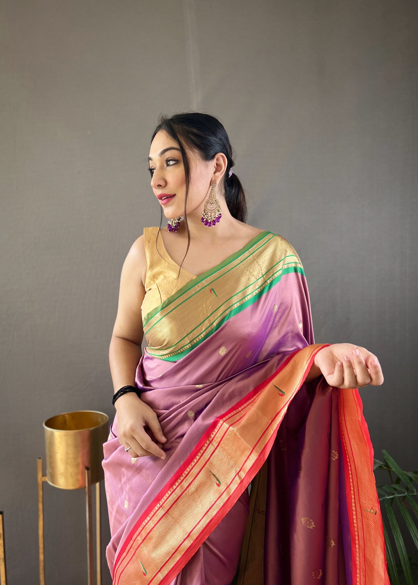 Lavender Kamal Paithani Silk Woven Saree