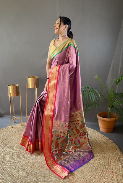 Lavender Kamal Paithani Silk Woven Saree