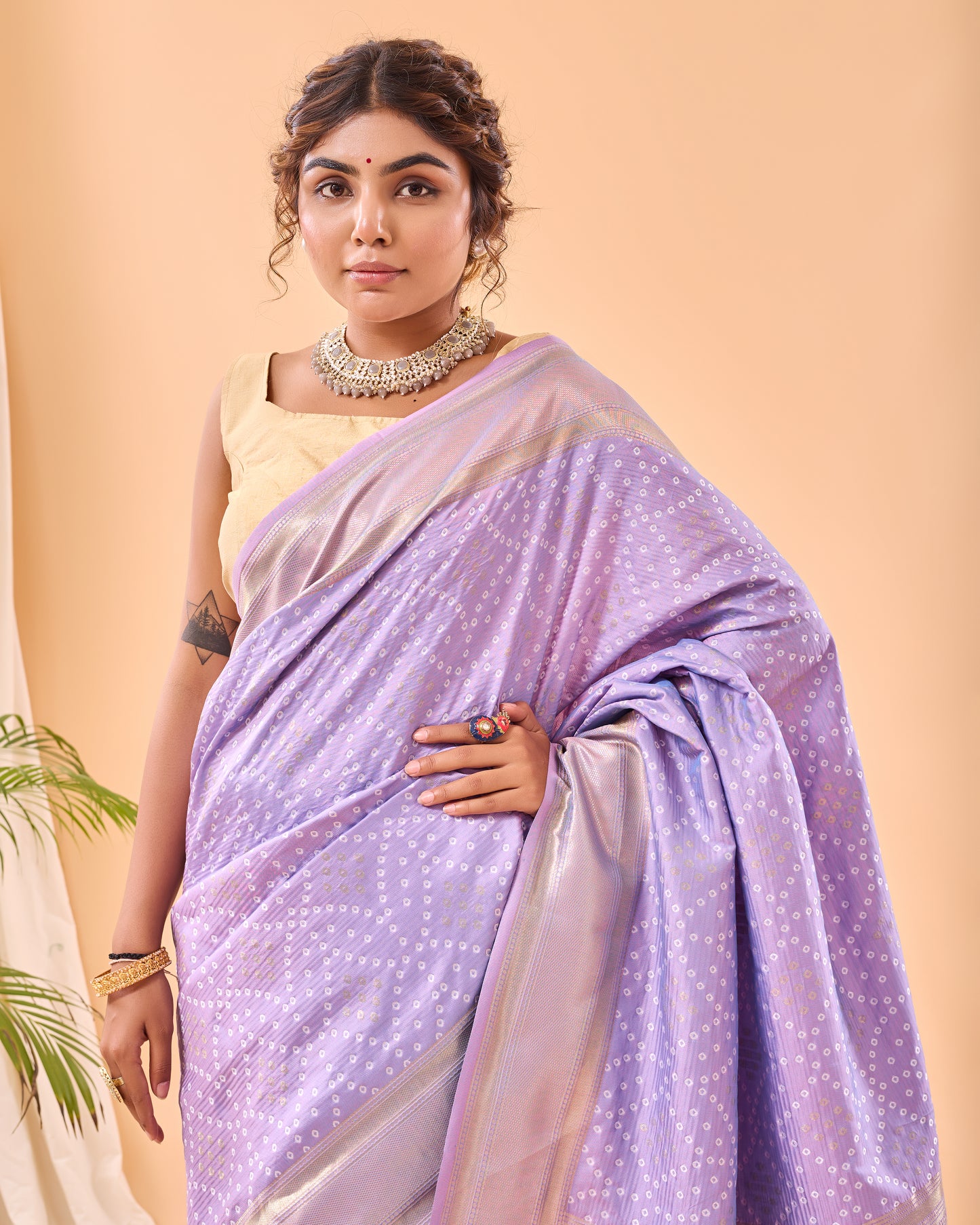 Lavender Bandhej Original Paithani Silk Woven Saree