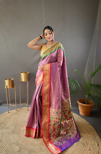 Lavender Kamal Paithani Silk Woven Saree