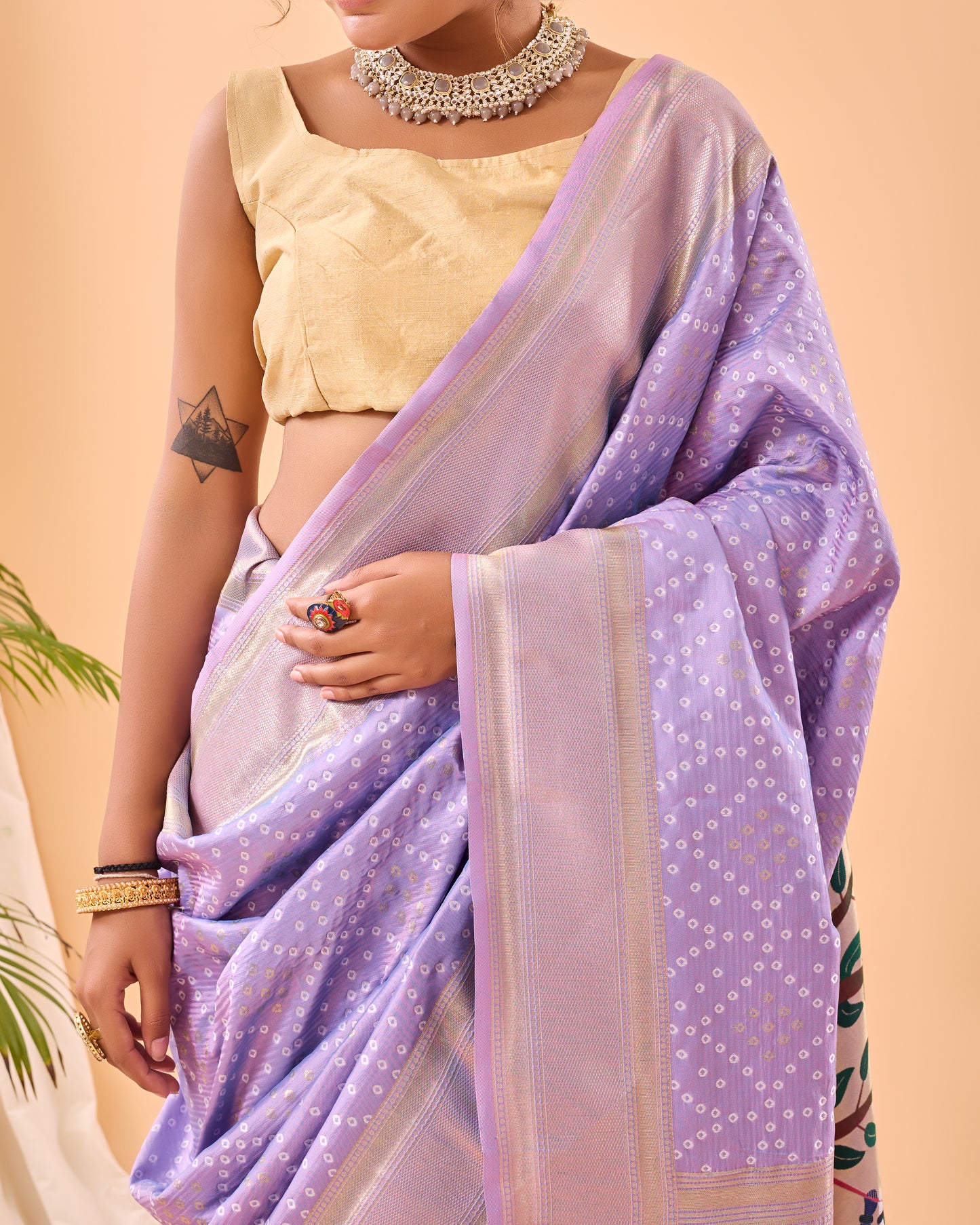 Lavender Bandhej Original Paithani Silk Woven Saree