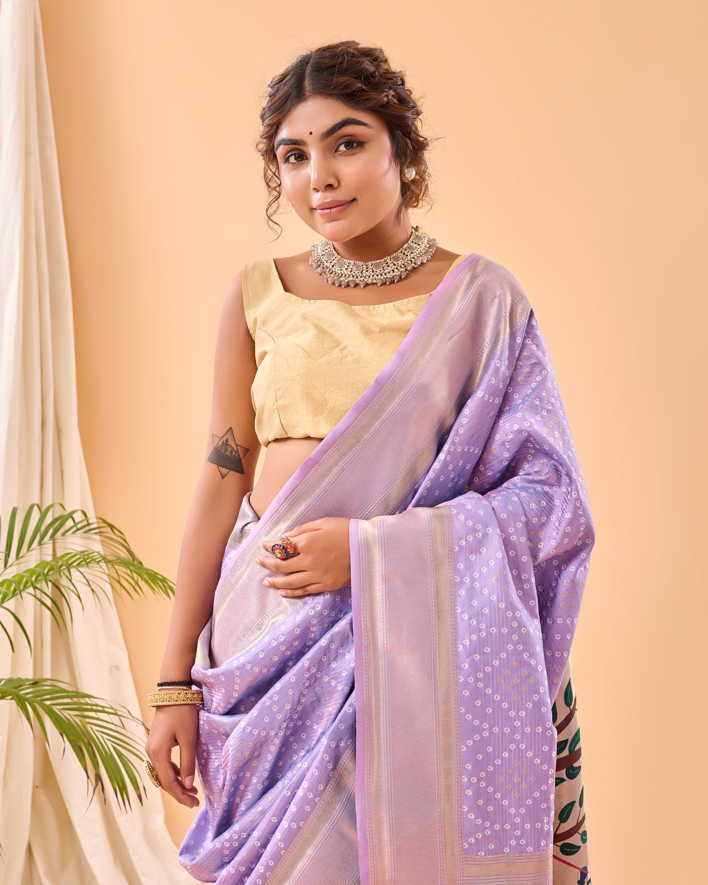 Lavender Bandhej Original Paithani Silk Woven Saree