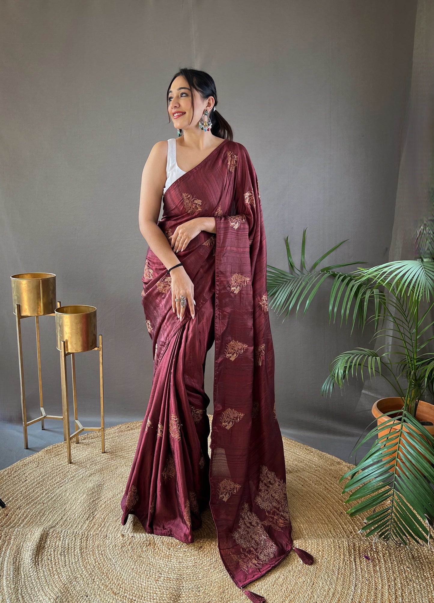 Maroon Color Embroidered Soft Silk Saree