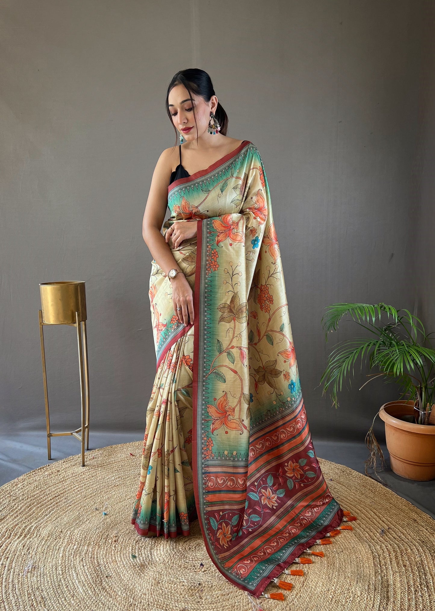 Maroon Printed Digital Kalamkari Saree