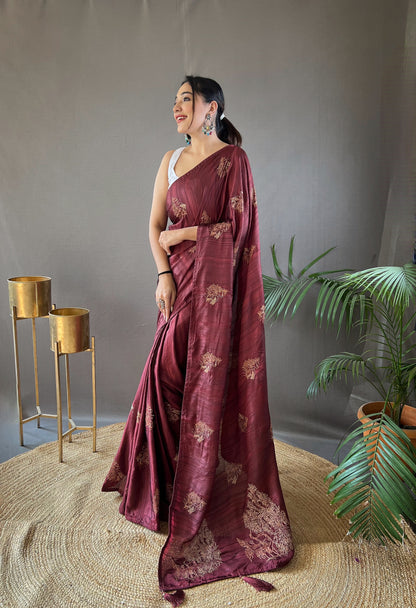 Maroon Color Embroidered Soft Silk Saree