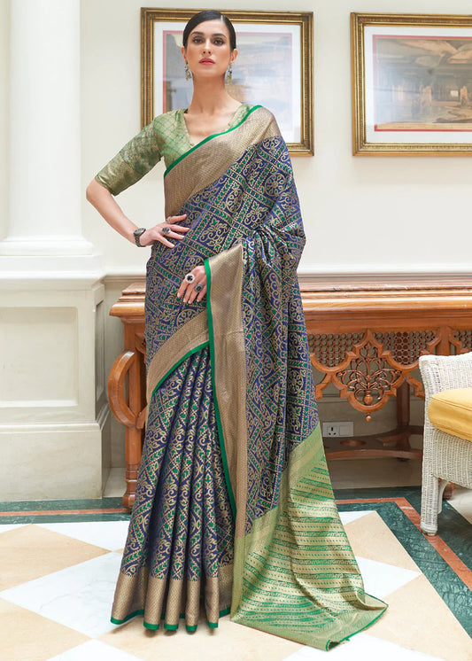 Rhino Blue Woven Patola Silk Saree