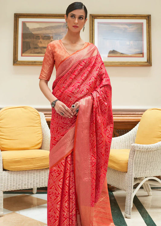 Jasper Red Woven Patola Silk Saree