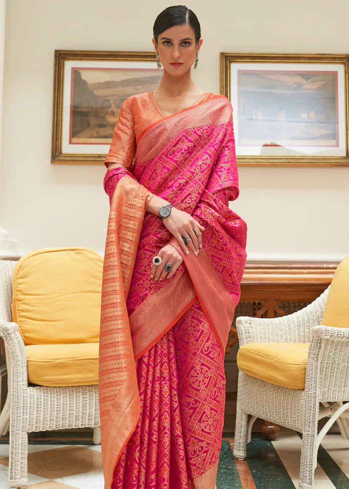 Mahogany Pink Woven Patola Silk Saree