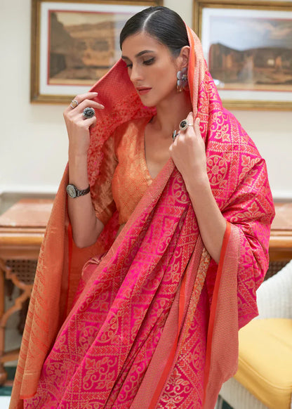 Mahogany Pink Woven Patola Silk Saree