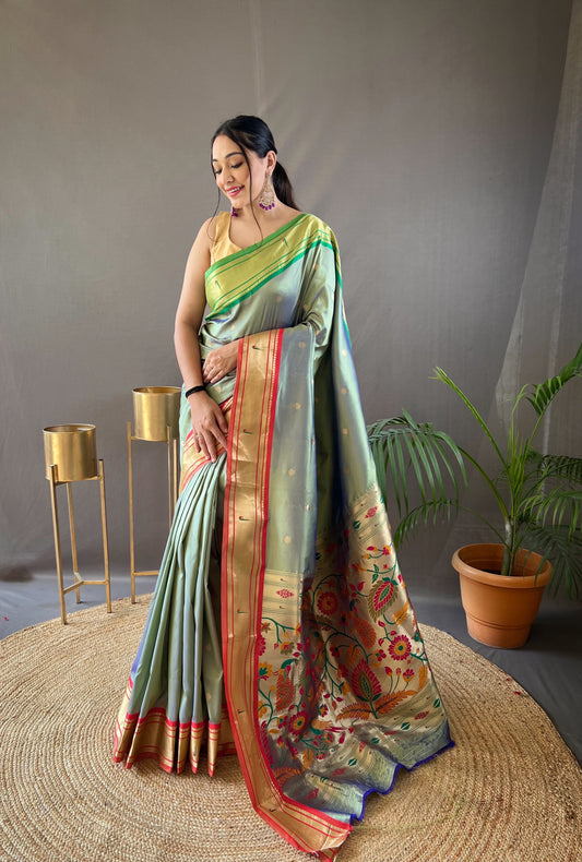 Mehandi Kamal Paithani Silk Woven Saree