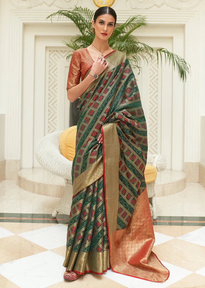 Glade Green Woven Patola Saree