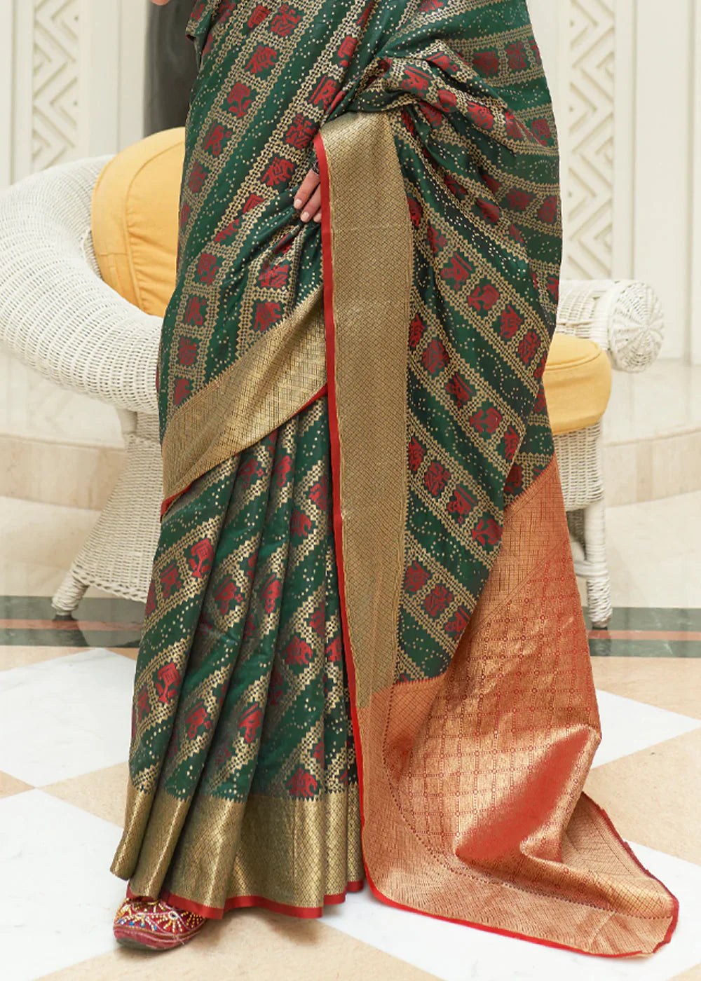 Glade Green Woven Patola Saree