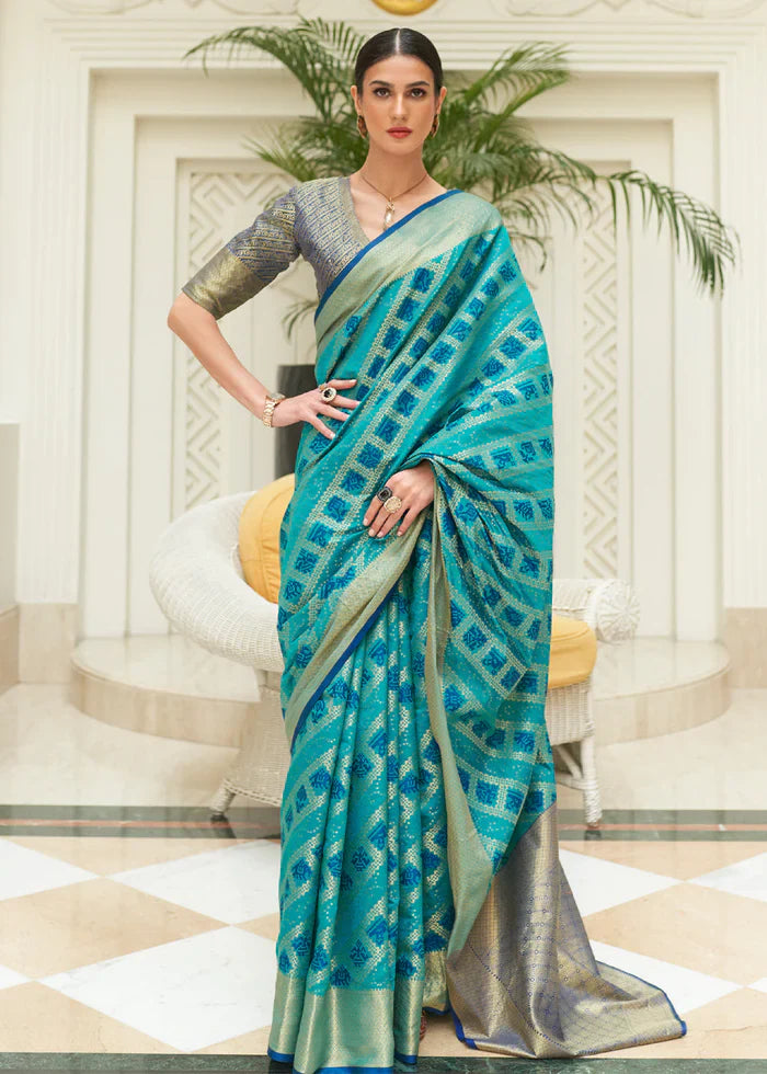 Polished Pine Blue Woven Patola Saree