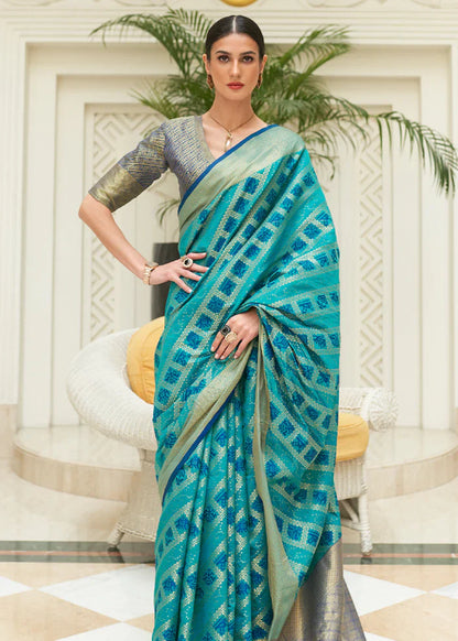 Polished Pine Blue Woven Patola Saree