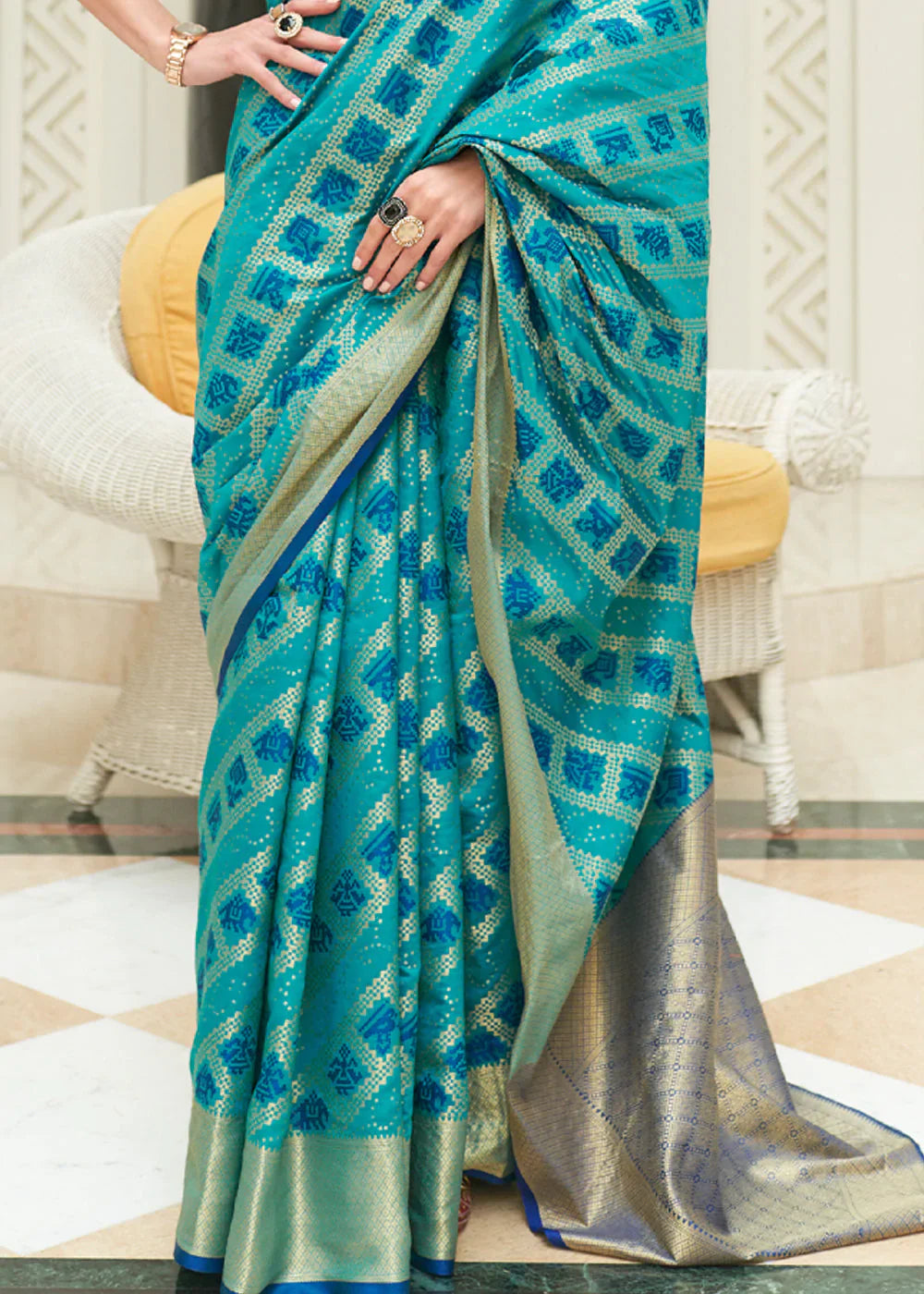 Polished Pine Blue Woven Patola Saree