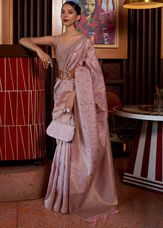 Copper Rose Purple Tussar Woven Silk Saree