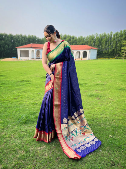 Navy Blue New Concept Paithani Silk Woven Saree