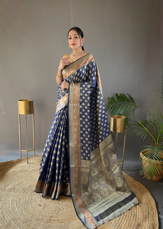 Navy Blue Soft Silk Rich Pallu Woven Saree