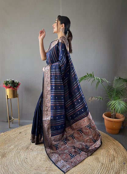 Navy Zari Woven Lining Zari Weaving Design Banarasi Saree