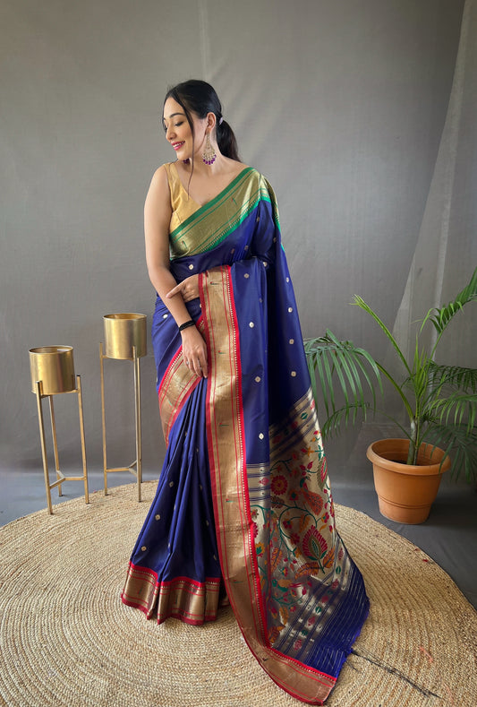 Navy Blue Kamal Paithani Silk Woven Saree