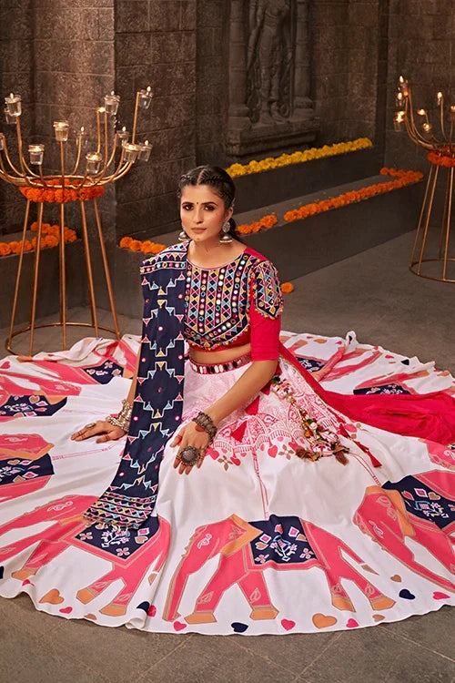 Printed Work White Color Best Chaniya Choli For Navratri Festival