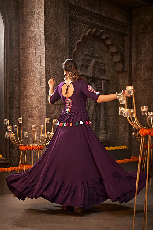 Purple Thread Embroidered Designer Traditonal Navratri Lehenga