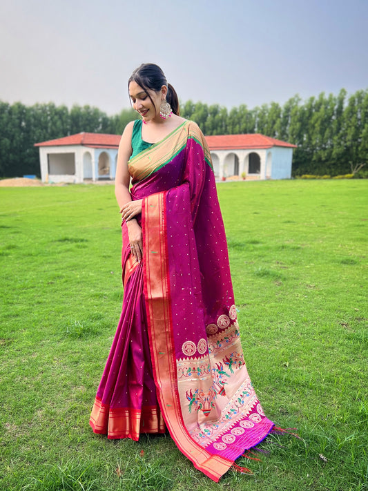 Pink New Concept Paithani Silk Woven Saree