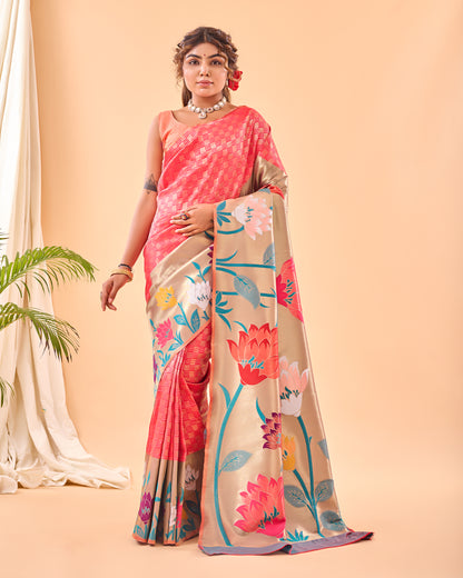 Pink Fulrani Paithani Silk Woven Saree