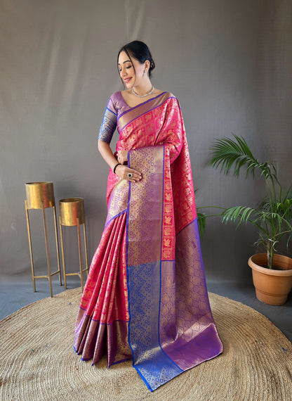 Pink Pattu Silk Contrast Weaving Pallu And Border Saree