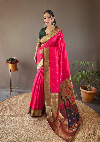 Pink Paithani Silk Zari Woven Saree