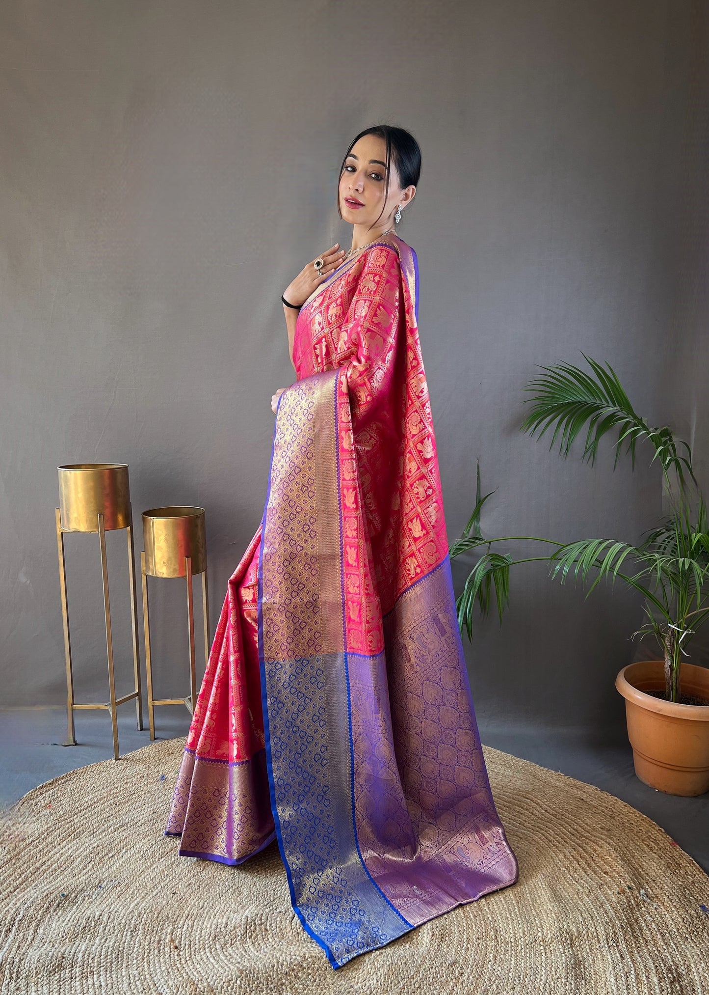 Pink Pattu Silk Contrast Weaving Pallu And Border Saree