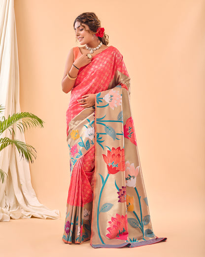 Pink Fulrani Paithani Silk Woven Saree