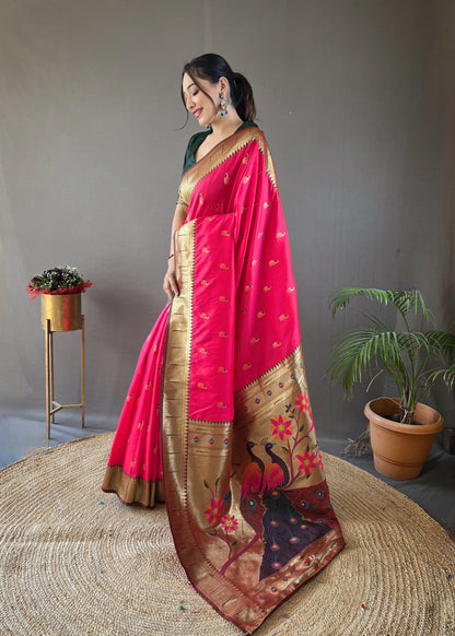 Pink Paithani Silk Zari Woven Saree