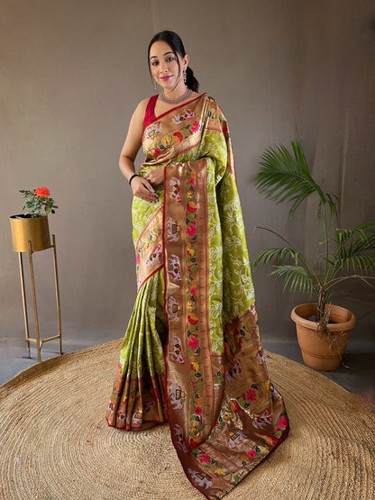 Mehendi Colour Soft Silk Saree With Rich Meenakari Pallu