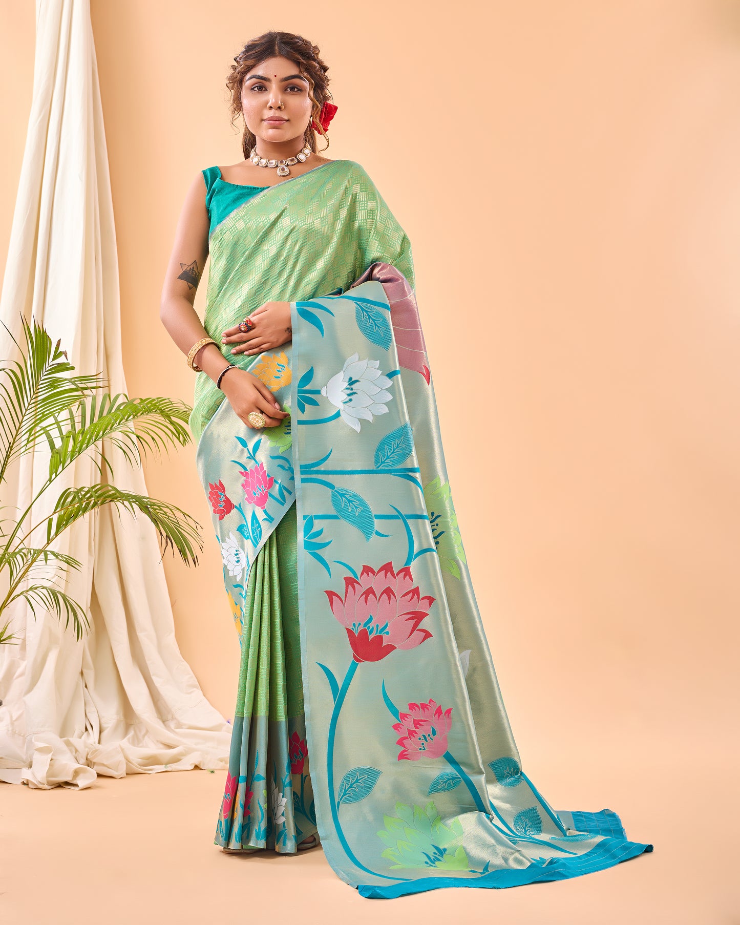 Pista Fulrani Paithani Silk Woven Saree