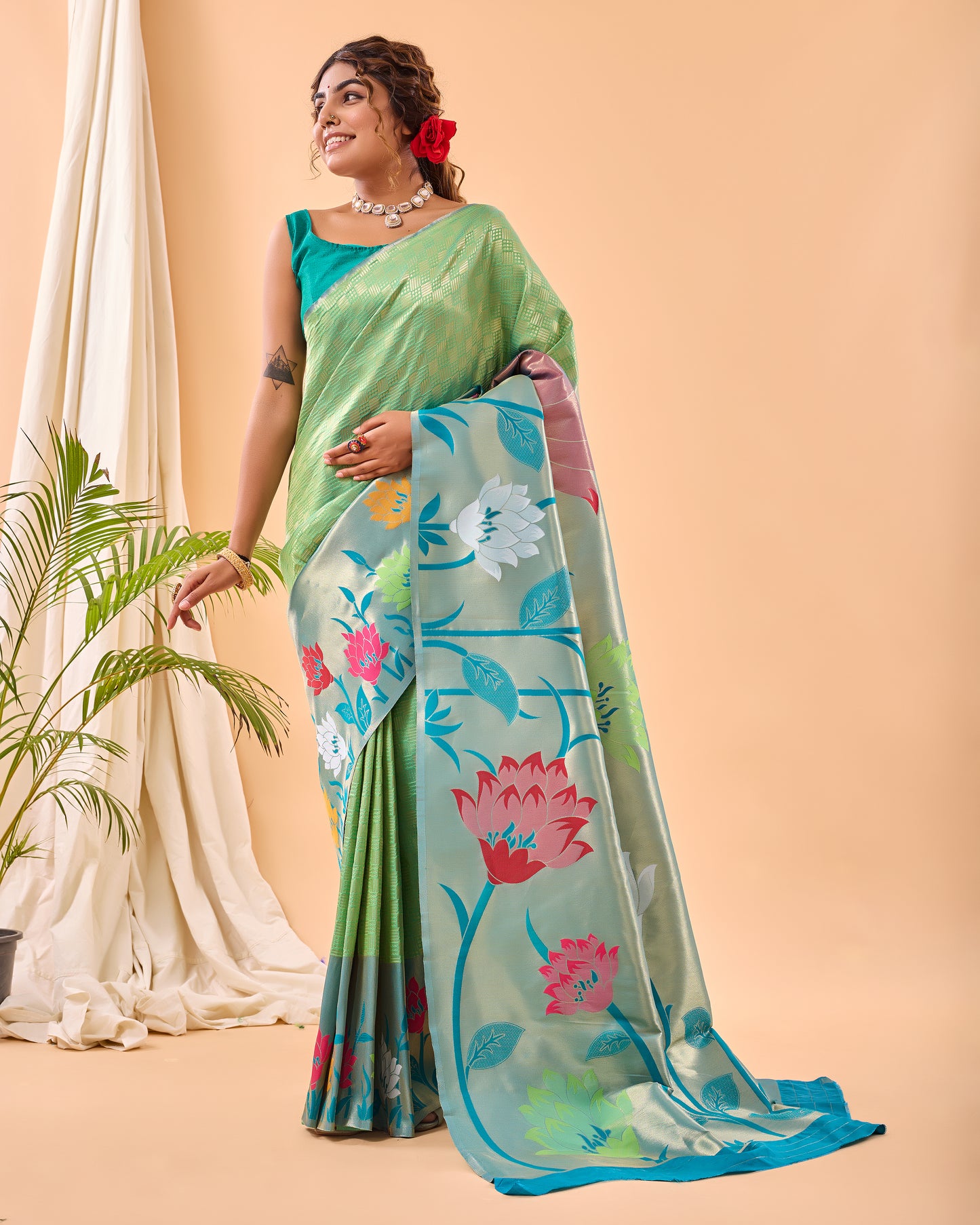 Pista Fulrani Paithani Silk Woven Saree