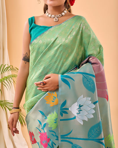 Pista Fulrani Paithani Silk Woven Saree