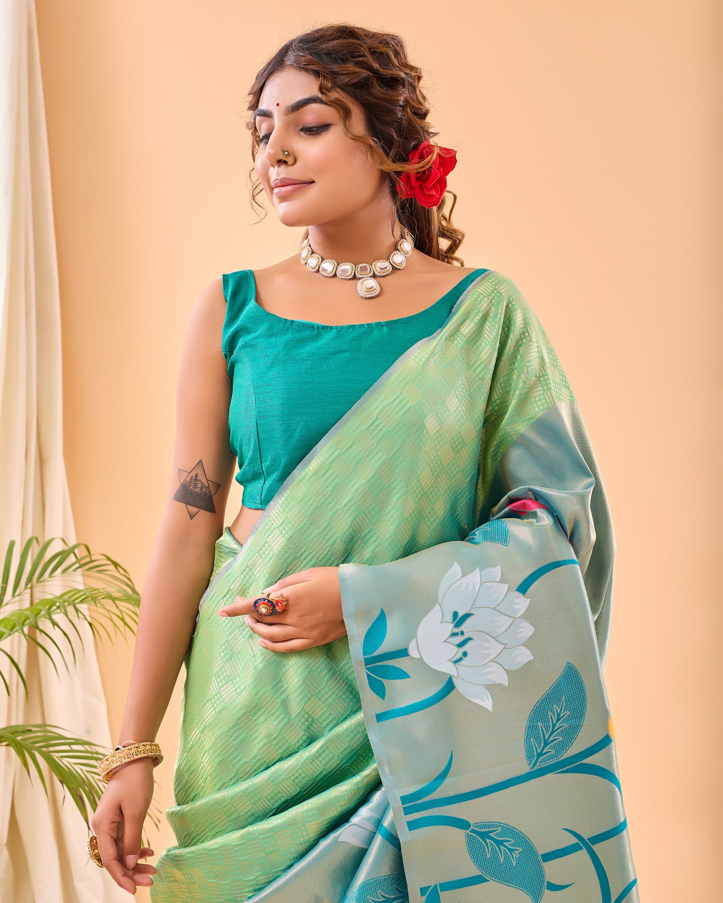 Pista Fulrani Paithani Silk Woven Saree