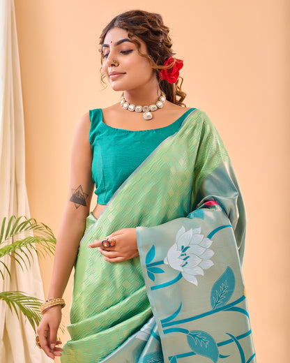 Pista Fulrani Paithani Silk Woven Saree