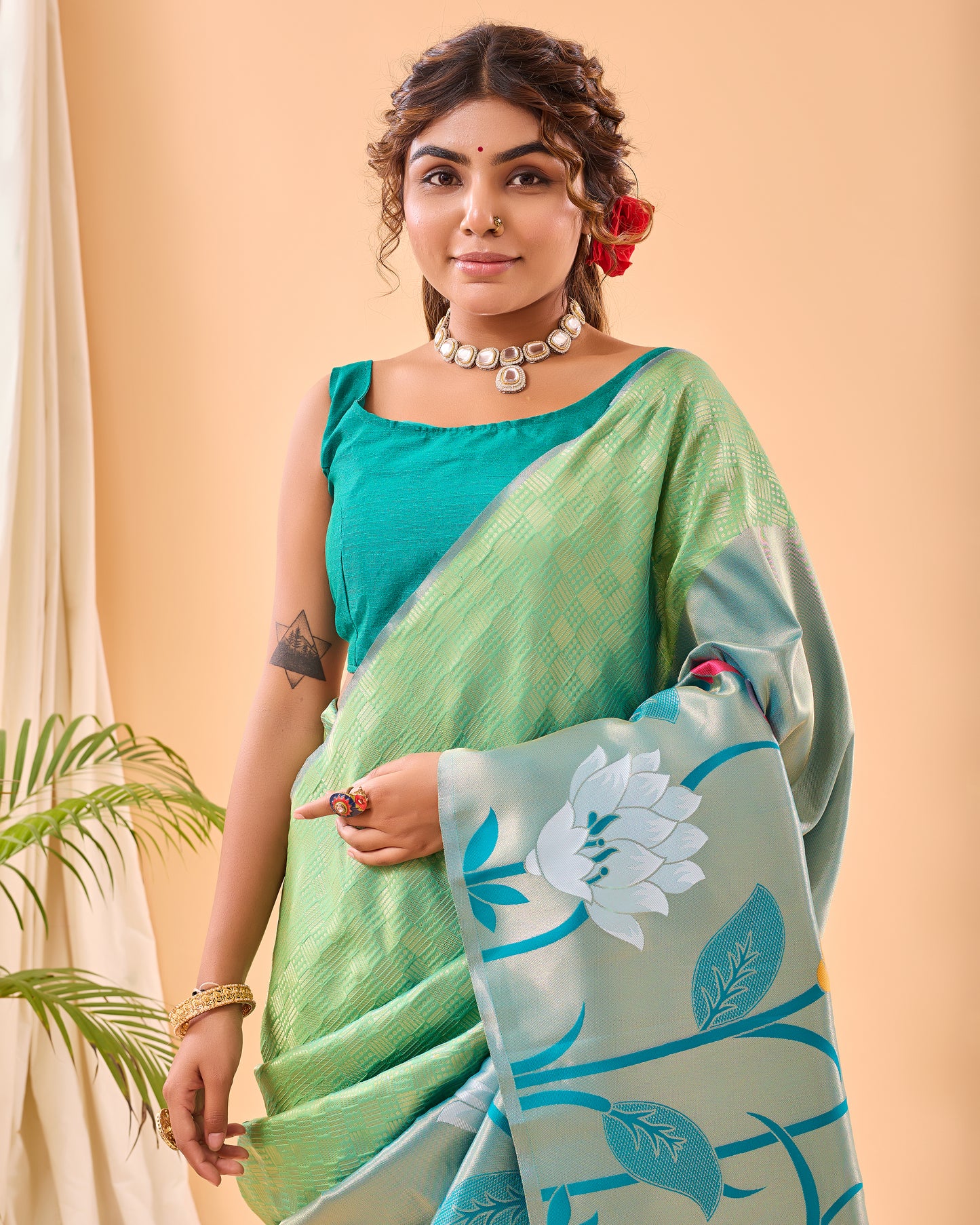 Pista Fulrani Paithani Silk Woven Saree