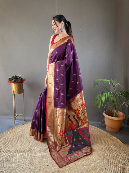 Purple Paithani Silk Zari Woven Saree