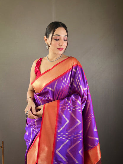 Purple Zig Zag Viscose Zari Design Soft Banarasi Silk Saree