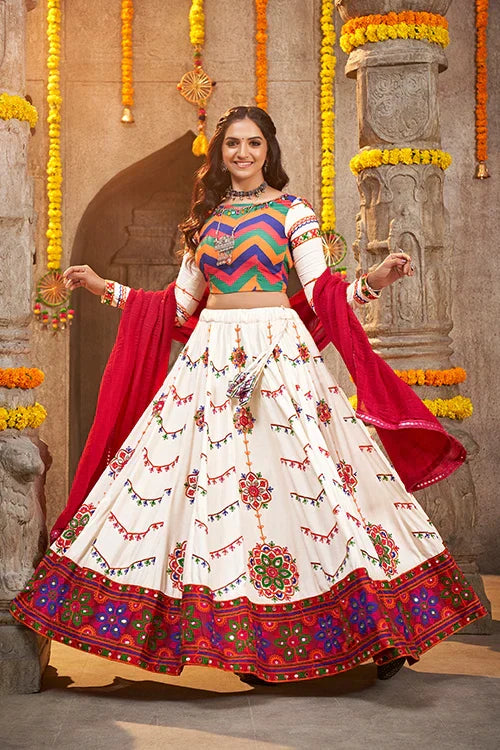 Pearl White Embroidered Navratri Special Chaniya Choli