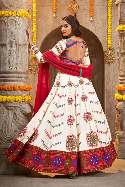 Pearl White Embroidered Navratri Special Chaniya Choli