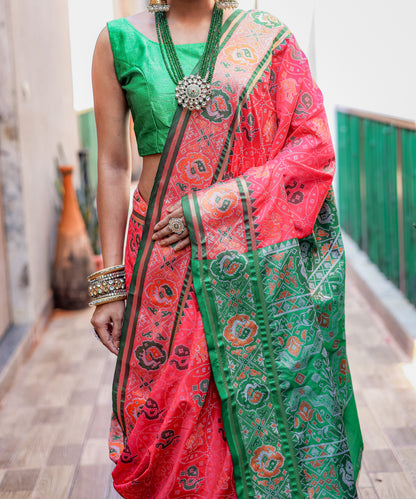 Pink Soft Elegant Patola Silk With All Over Meenakari Patola Weaving Saree